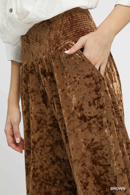 Velvet Wide Leg Pants Smocked Waistband at In Style Chics Boutique 