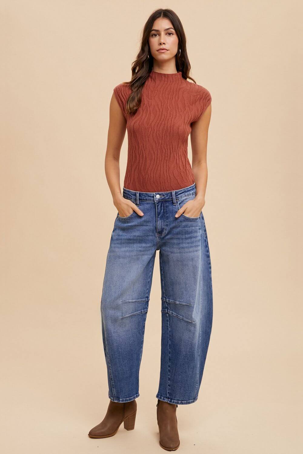 Annie Wear Mid Rise Barrel Leg Jeans with Pockets - In Style Chics Boutique LLC