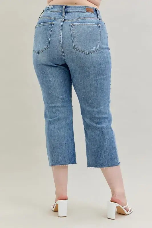 Judy Blue High Waist Destroy Crop Wide Leg Jeans - In Style Chics Boutique Women's Juniors Plus Size Apparel Online
