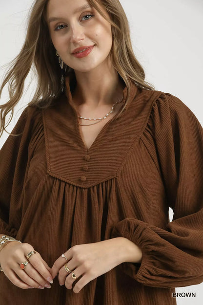 Corduroy Tiered Babydoll Dress in Brown 🤎  at In Style Chics Boutique 