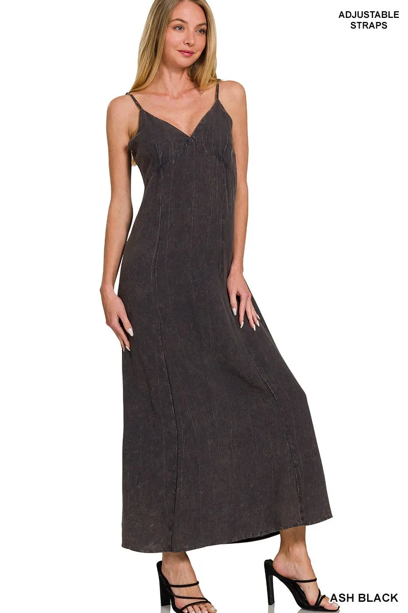 Cami Dress, Mineral Washed Ash Black Rayon Challis - In Style Chics Boutique 