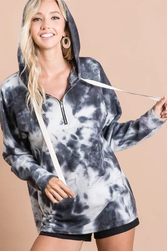 Tie Dye Brushed Terry Hoodie with Zip Up Closure