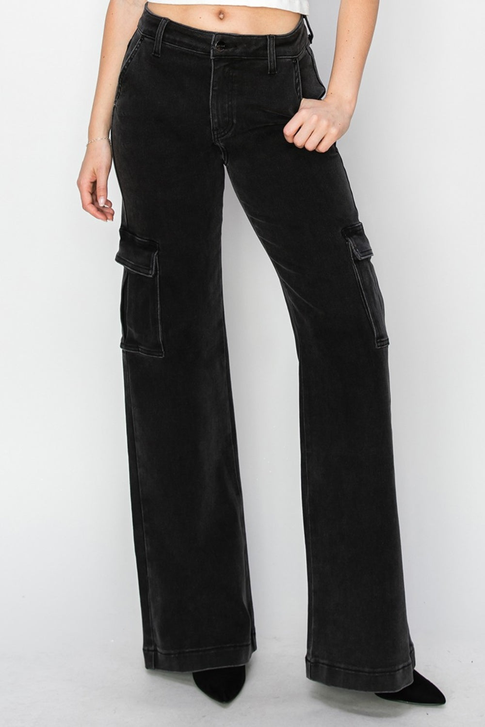 Womens Risen Full Size High Rise Wide Leg Cargo Jeans - In Style Chics Boutique LLC