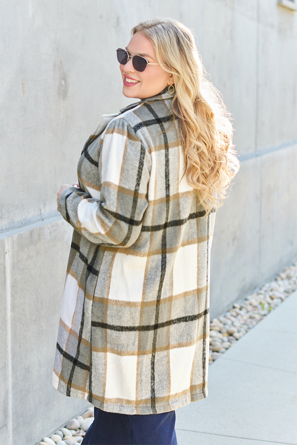 Double Take Full Size Plaid Button Up Lapel Collar Coat - In Style Chics Boutique LLC