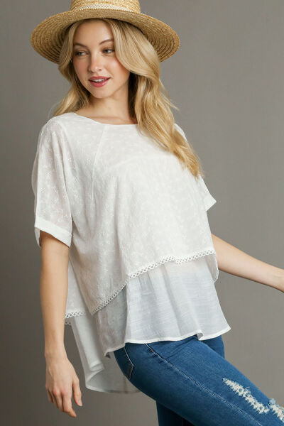 Women's Eyelet Layered Short Sleeve Blouse - In Style Chics Boutique Online Clothing 