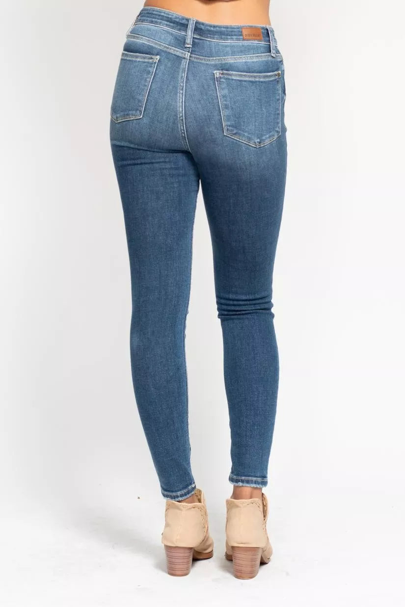 Judy Blue High Rise Button Fly Skinny Jeans at In Style Chics Boutique plus size jeans 