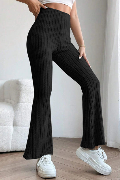 Basic Bae Full Size Ribbed High Waist Flare Pants - In Style Chics Boutique LLC