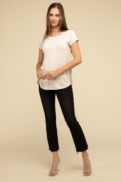 Flowy Round Hem Rayon Short Sleeve Top - In Style Chics Boutique LLC