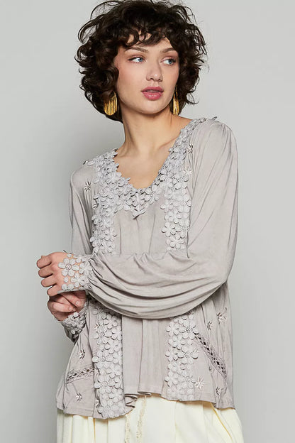 Shop Floral Embroidery Woven Top with Lace Trim at In Style Chics Boutique 🤍