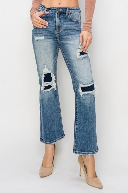 Risen Full Size High Rise Distressed Ankle Flare Jeans - In Style Chics Boutique LLC