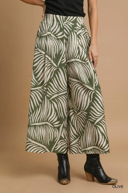 Palm Leaf Print Wide Leg Culotte Pants at In Style Chics Boutique at In Style Chics Boutique 