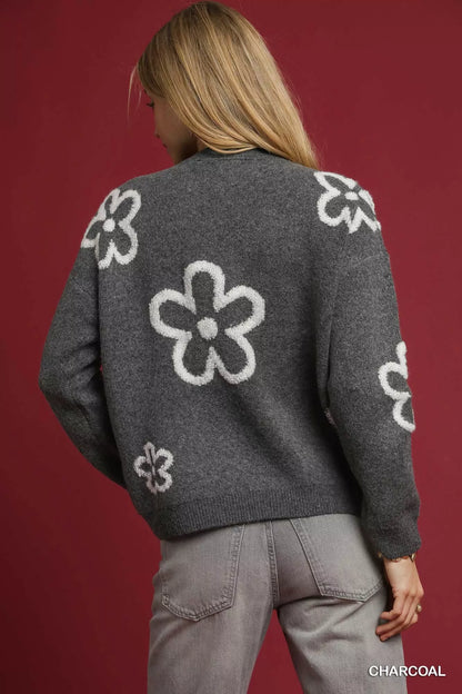 Round Neck Sweater with Floral Accents Shop cute fall fashion at In Style Chics Boutique 