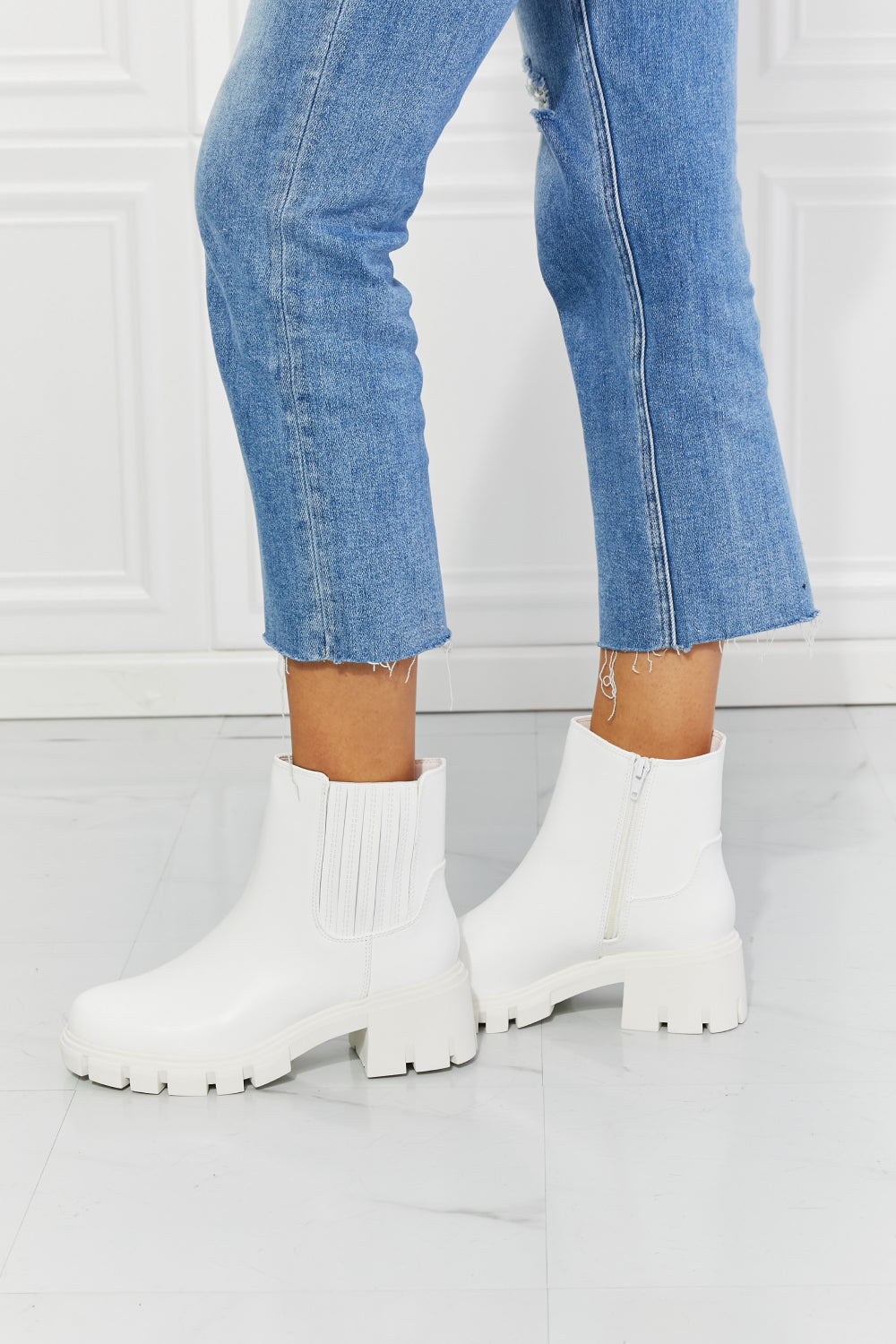 MMShoes What It Takes Lug Sole Chelsea Boots in White - In Style Chics Boutique LLC