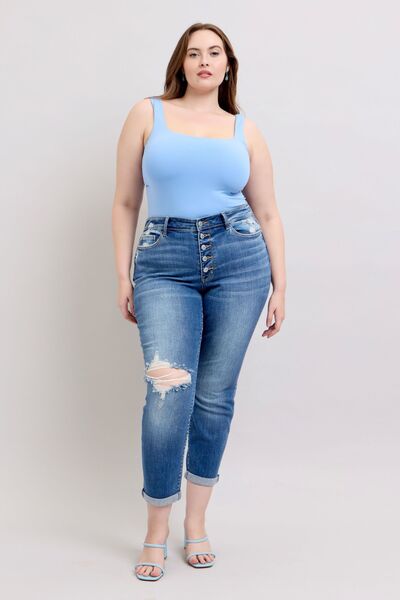 Women's Button Fly Distressed Jeans with Pockets - In Style Chics Boutique Women's Juniors Plus Size Online Clothing 