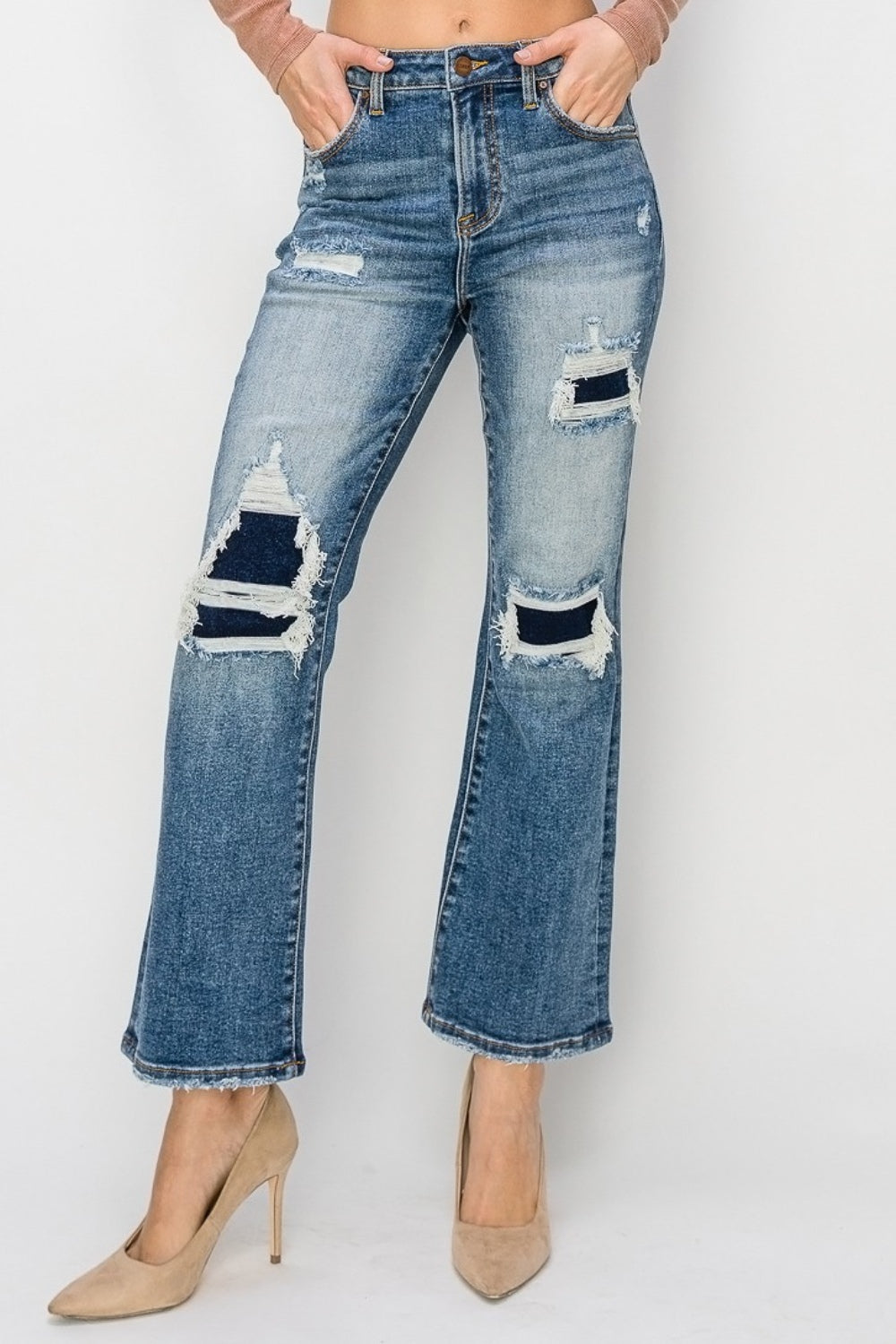 Risen Full Size High Rise Distressed Ankle Flare Jeans - In Style Chics Boutique LLC