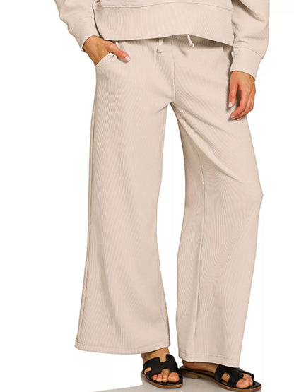 Ribbed Round Neck Pullover and Drawstring Pants Set at In Style Chics Boutique 