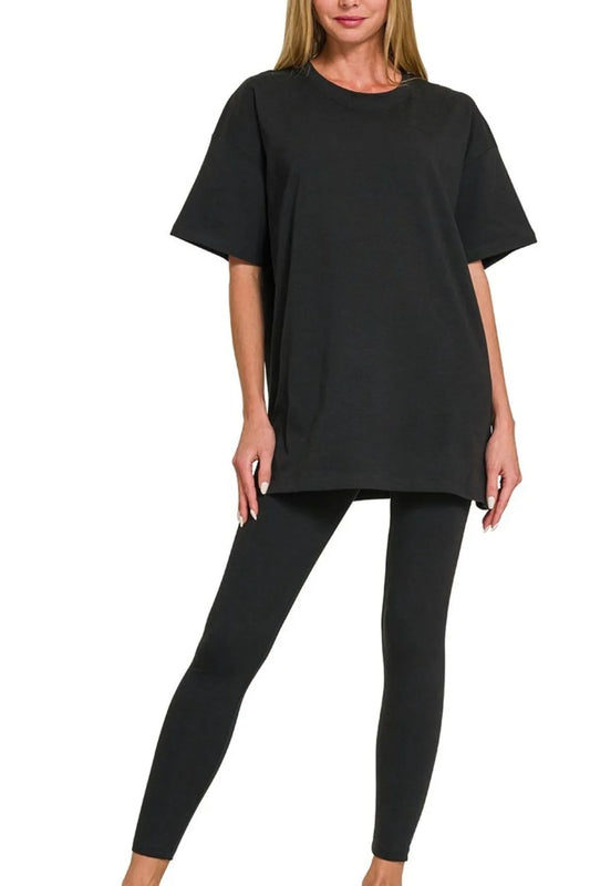 Cotton Round Neck Black Top & Black Leggings Set - In Style Chics Boutique 