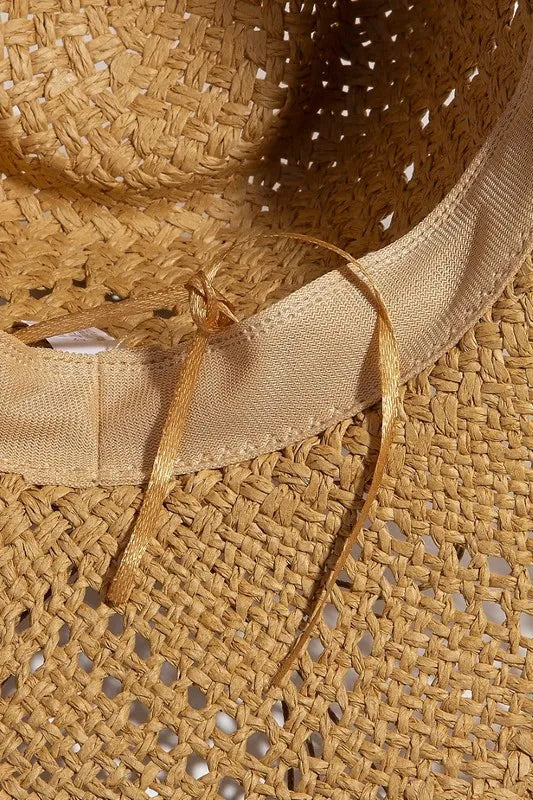 Mixed Beaded Strap Western Fedora Straw Hat