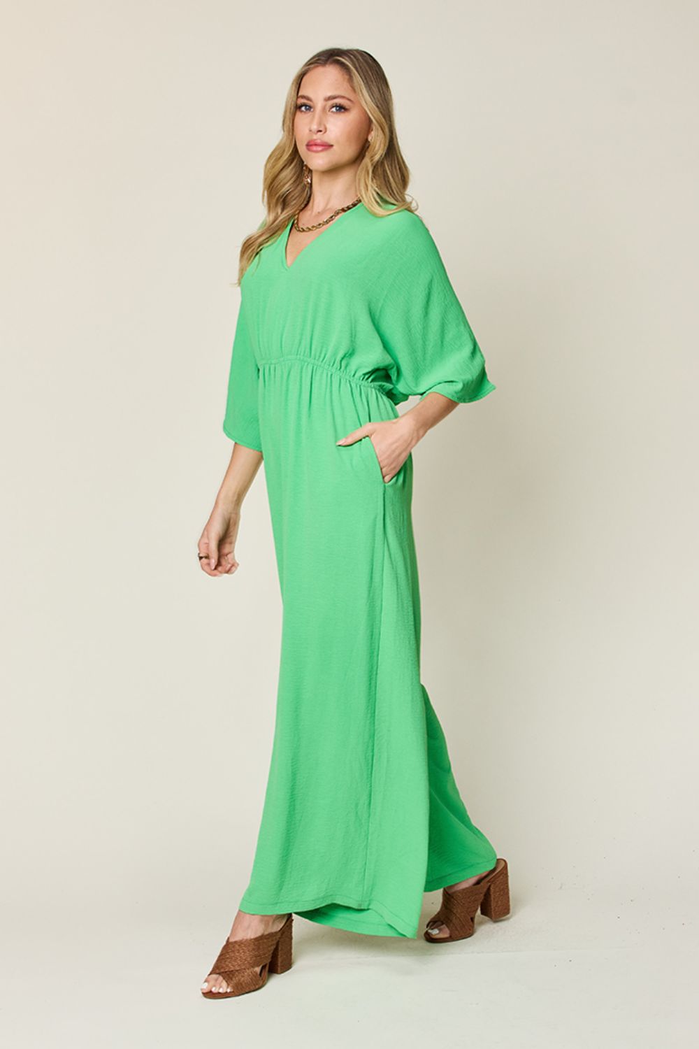 Double Take Full Size Half Sleeve Wide Leg Jumpsuit - In Style Chics Boutique LLC