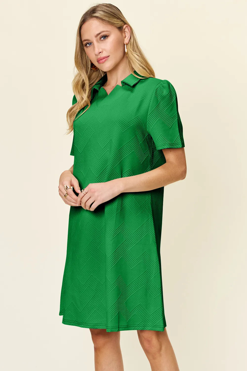 Short Sleeve Dress, Textured Collared Neck - In Style Chics Boutique Women's Juniors Plus Size Clothes 