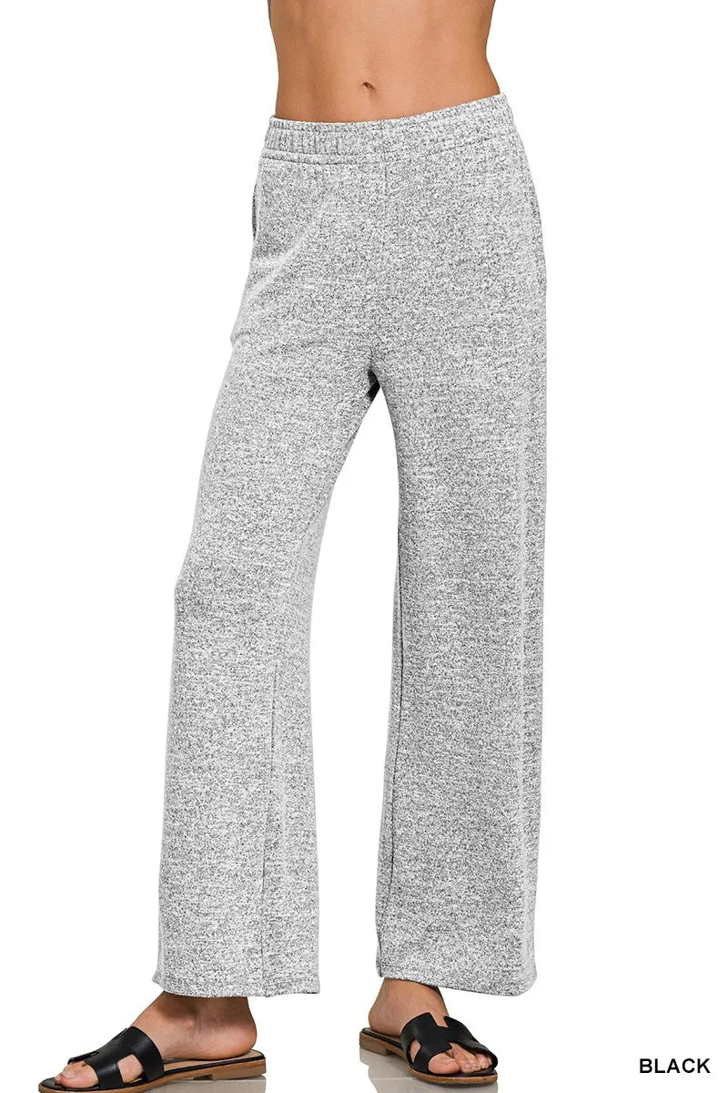 Zenana Soft Melange Hacci Elastic Waistband Lounge Pants