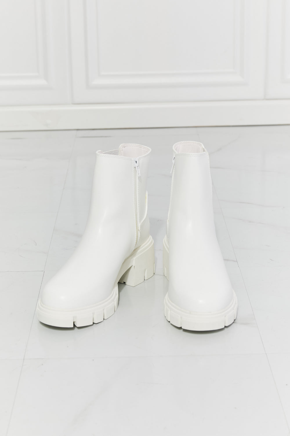 MMShoes What It Takes Lug Sole Chelsea Boots in White - In Style Chics Boutique LLC