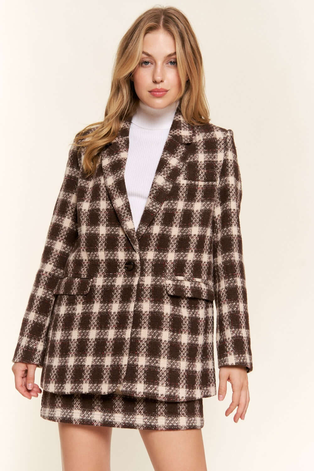 And The Why Full Size Plaid Brushed One Button Blazer - In Style Chics Boutique LLC