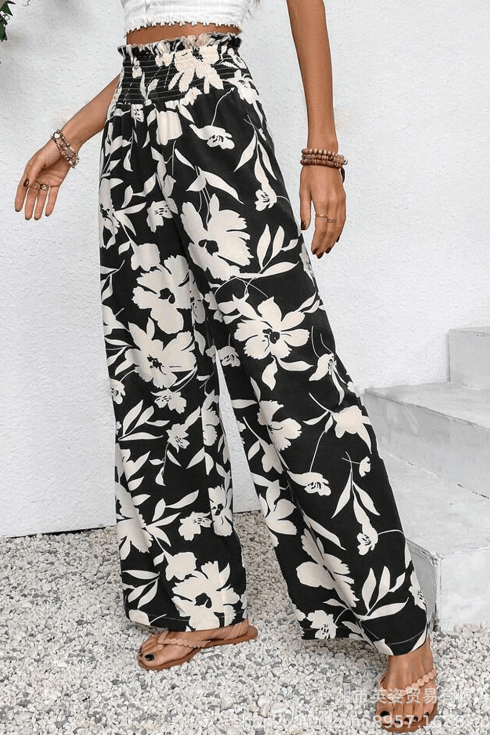 Floral Smocked Frill Waist Wide Leg Pants - Cute Clothes Online - In Style Chics Boutique Women's Juniors 