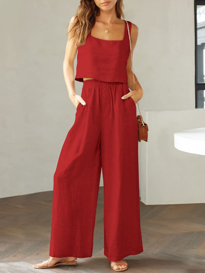 Square Neck Top and Wide Leg Pants Set - In Style Chics Boutique LLC