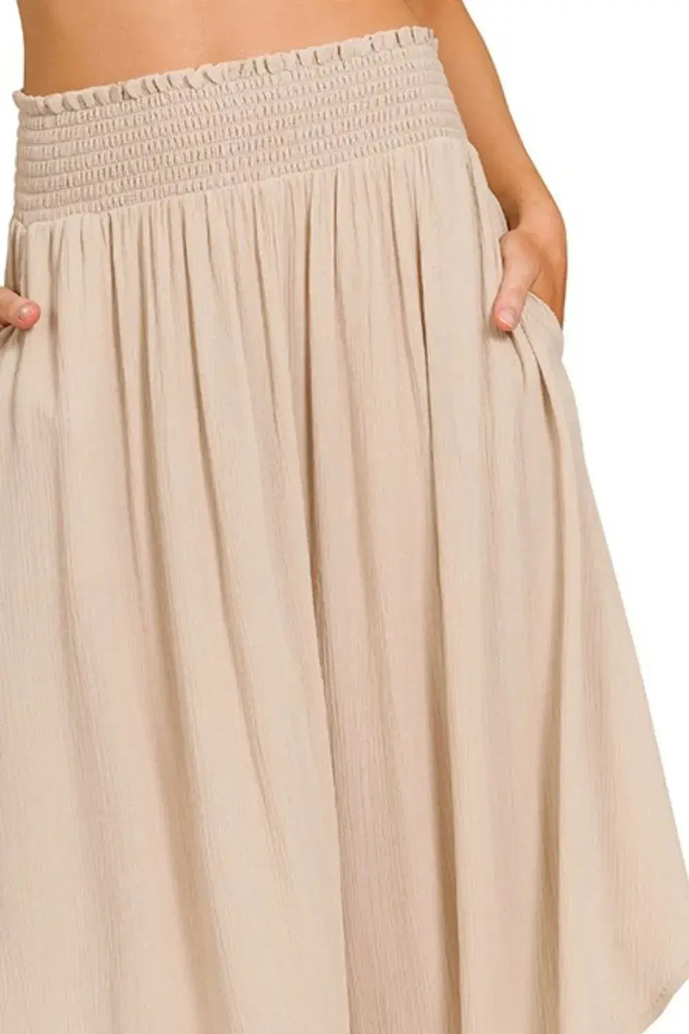 Woven Crinkle Smocked Waist Maxi Skirt W Pockets - In Style Chics Boutique Women's Juniors Fashion Style Online 