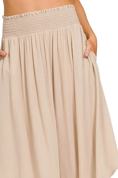 Woven Crinkle Smocked Waist Maxi Skirt W Pockets - In Style Chics Boutique Women's Juniors Fashion Style Online 
