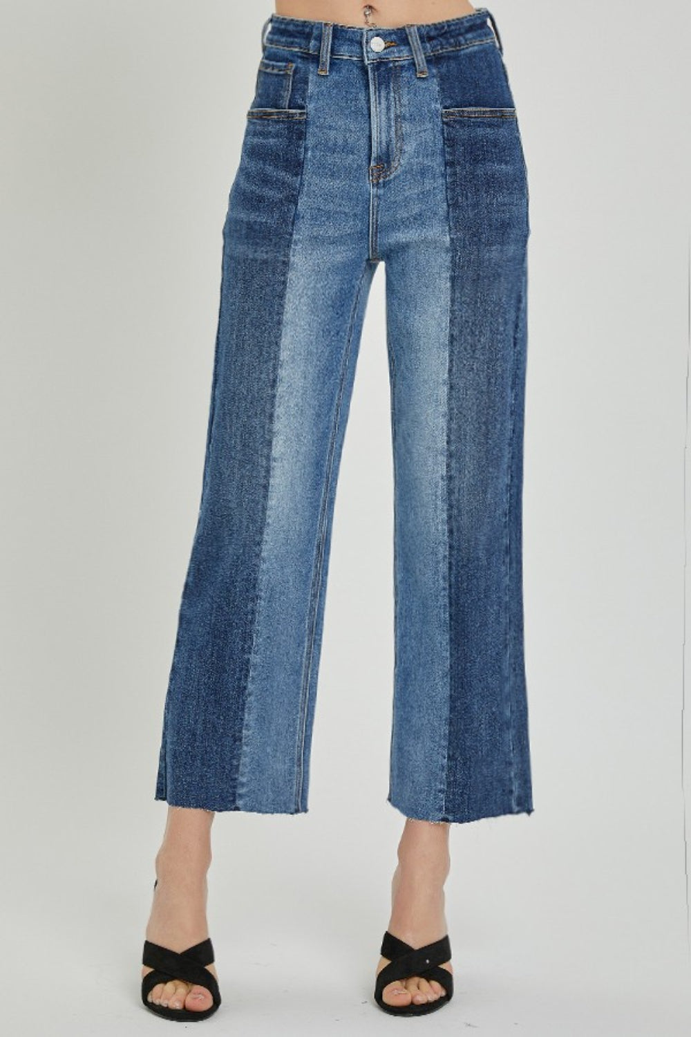 RISEN Full Size Mid-Rise Waist Two-Tones Jeans with Pockets - In Style Chics Boutique LLC