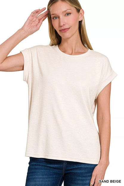 Zenana Cotton Modal Slub Rolled Sleeve T-Shirt