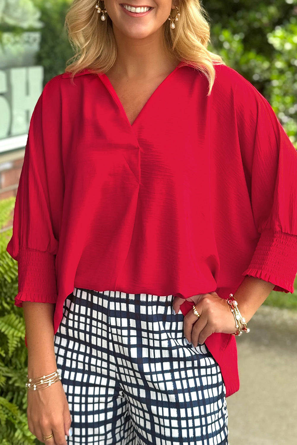 Shop this  🔥 Fiery Red Solid Color Collared Loose Tunic Top at In Style Chics Boutique ♥️