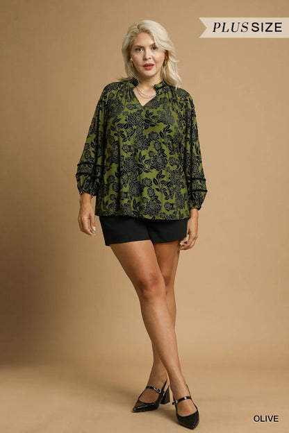 Floral Velvet Blouse with Balloon Sleeves at In Style Chics Boutique 🖤