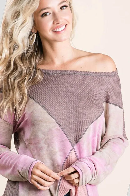 Thermal Waffle Color Block Top with Tie Dye Shop Cute Fall Styles at In Style Chics Boutique