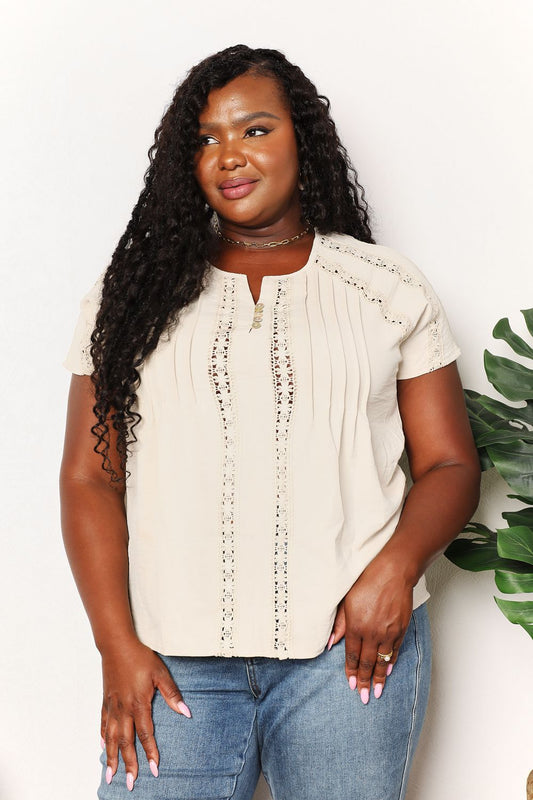 Crochet Buttoned Short Sleeves Top - In Style Chics Boutique Fashion for Women 