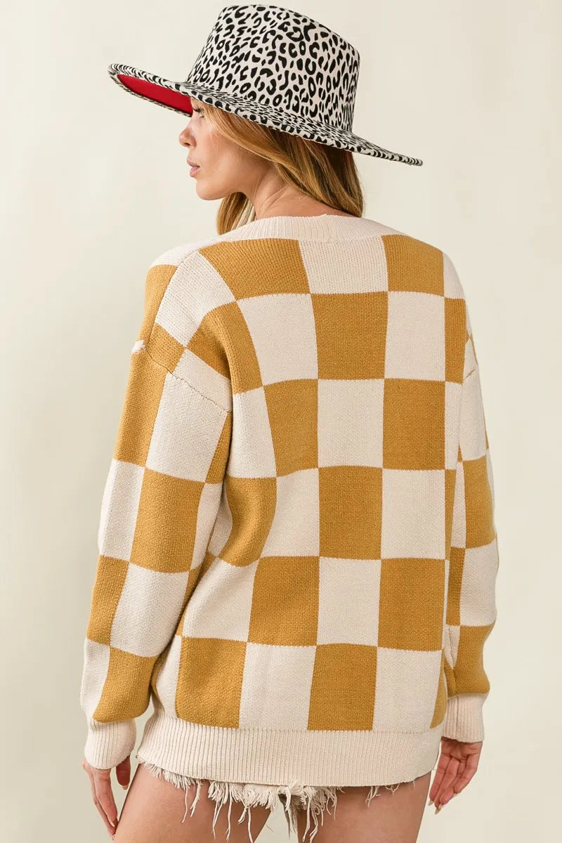 Checked V-neck Cardigan at In Style Chics Boutique 