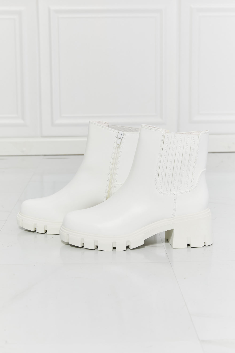 MMShoes What It Takes Lug Sole Chelsea Boots in White - In Style Chics Boutique LLC