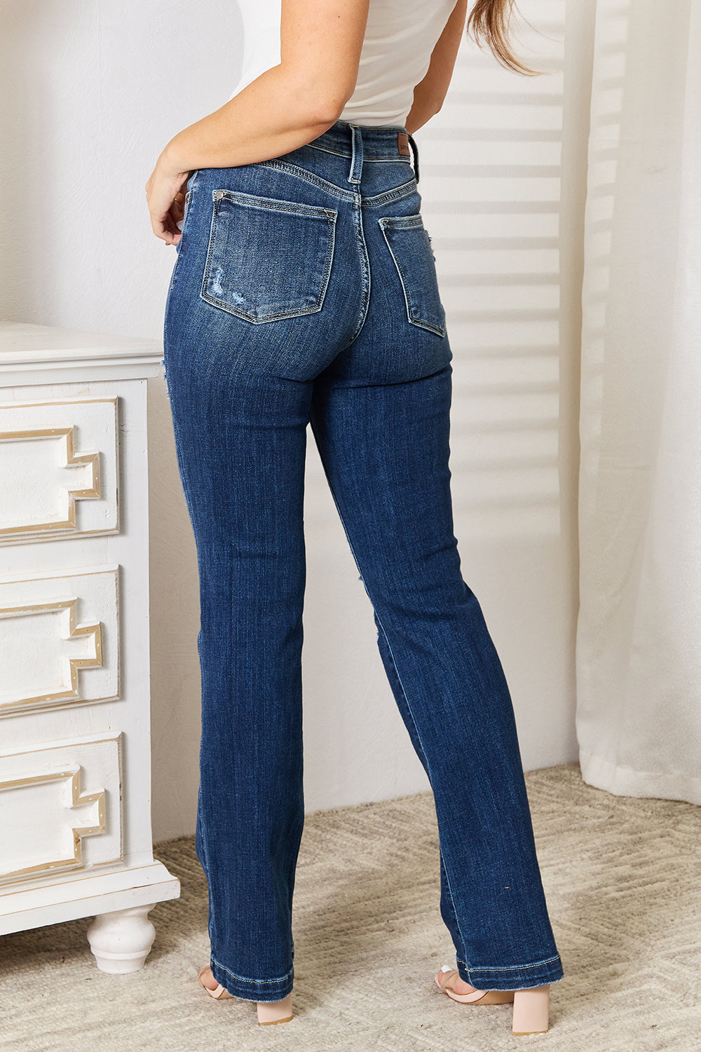 Judy Blue Full Size Mid Rise Hand Sand & Destroy Bootcut Jeans - In Style Chics Boutique LLC