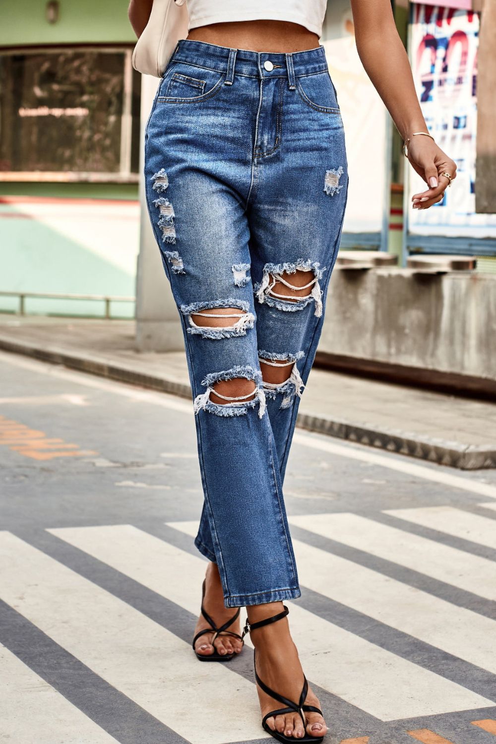 Distressed High Waist Straight Jeans - In Style Chics Boutique LLC