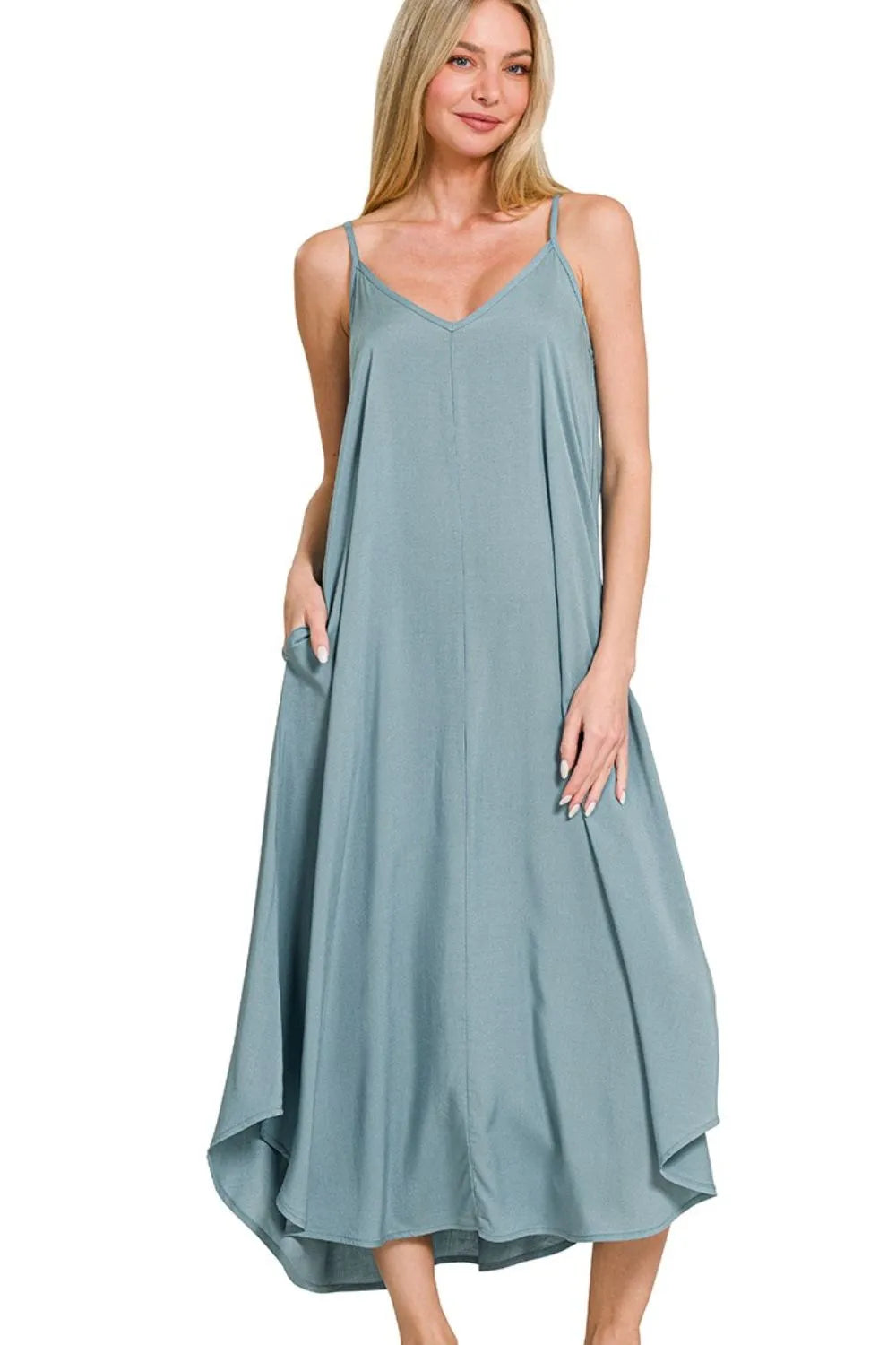 Cami Dress With Flowy Pockets, Woven Arc Hem  - In Style Chics Boutique 