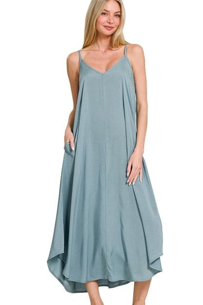 Cami Dress With Flowy Pockets, Woven Arc Hem  - In Style Chics Boutique 