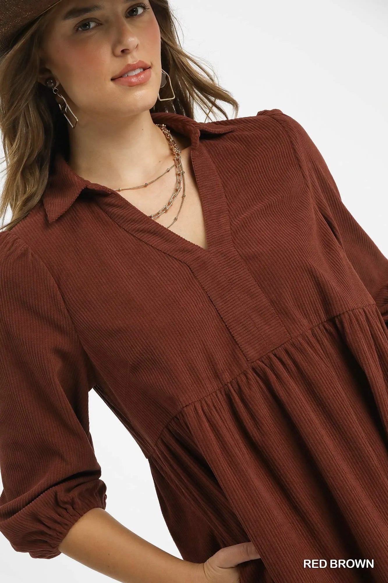 Tiered Corduroy Mini Dress with Balloon Sleeves at In Style Chics Boutique 