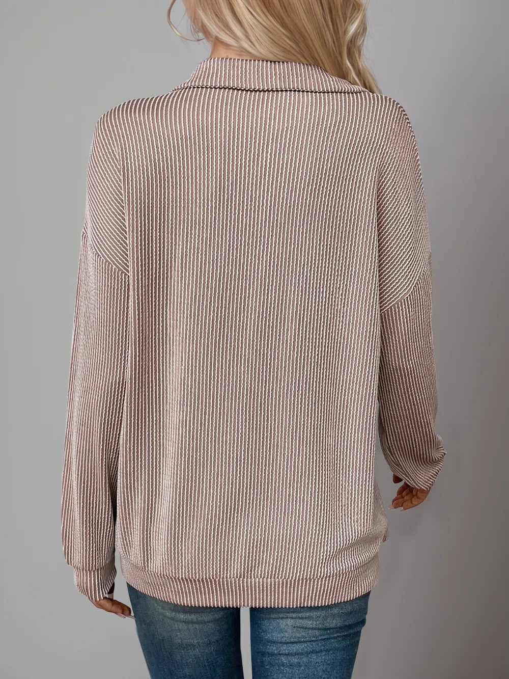 Striped Half Zip Long Sleeve T-Shirt at In Style Chics Boutique 