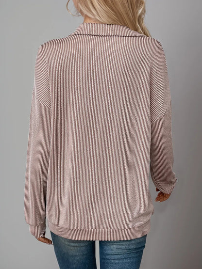 Striped Half Zip Long Sleeve T-Shirt at In Style Chics Boutique 