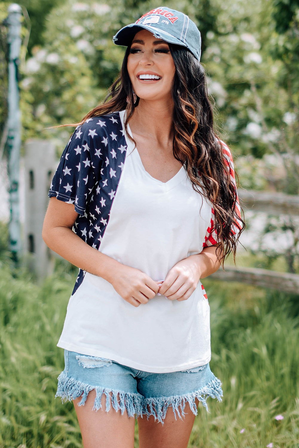 US Flag V-Neck Tee Shirt - In Style Chics Boutique LLC