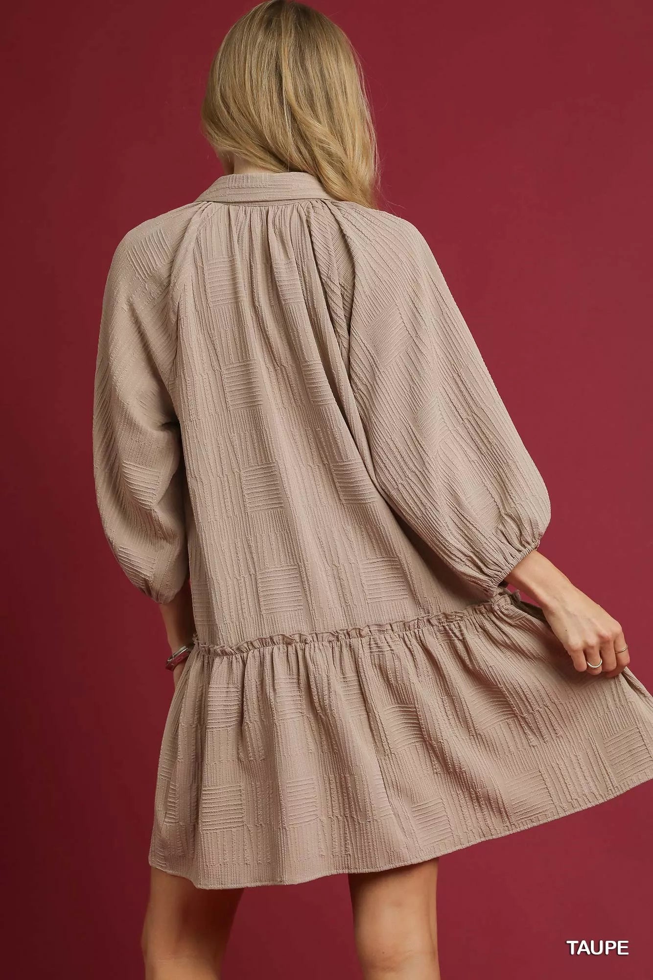 V-Neck Tiered Mini Dress in Taupe