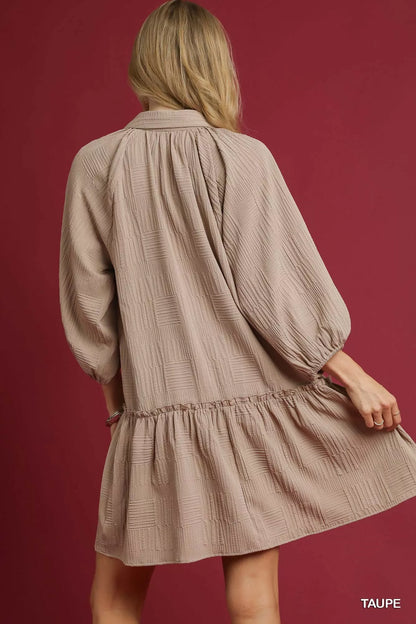 V-Neck Tiered Mini Dress in Taupe