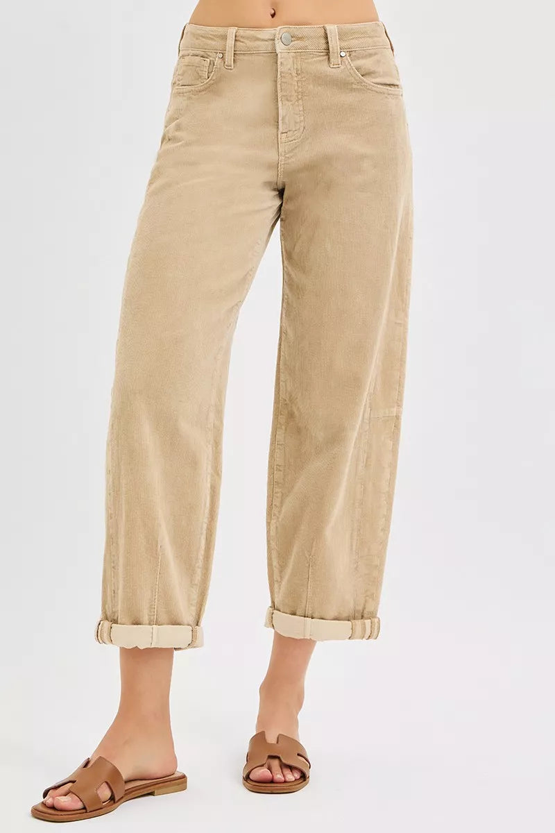 RISEN High Rise Crop Barrel Corduroy Pants at In Style Chics Boutique 